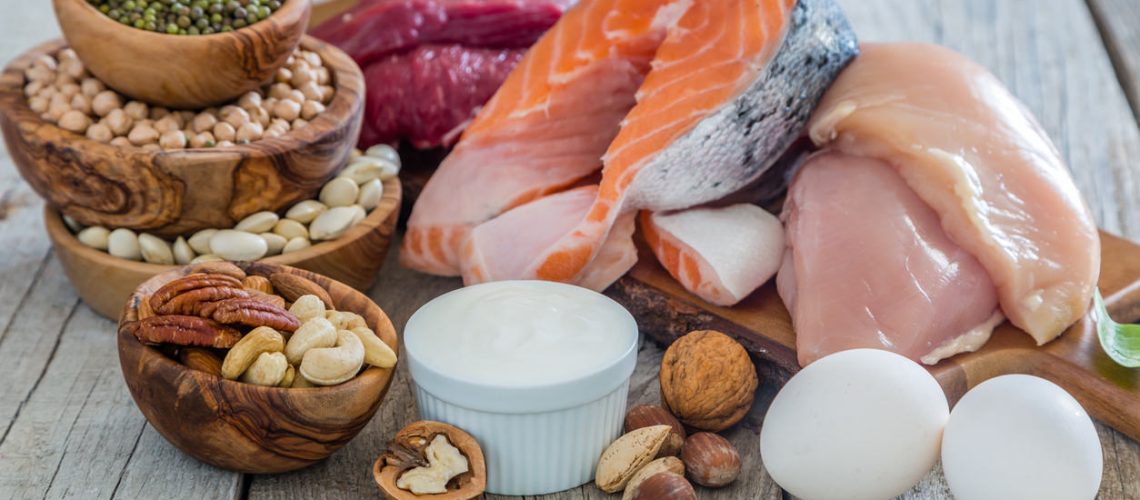 Selection of food for weight loss, copy space